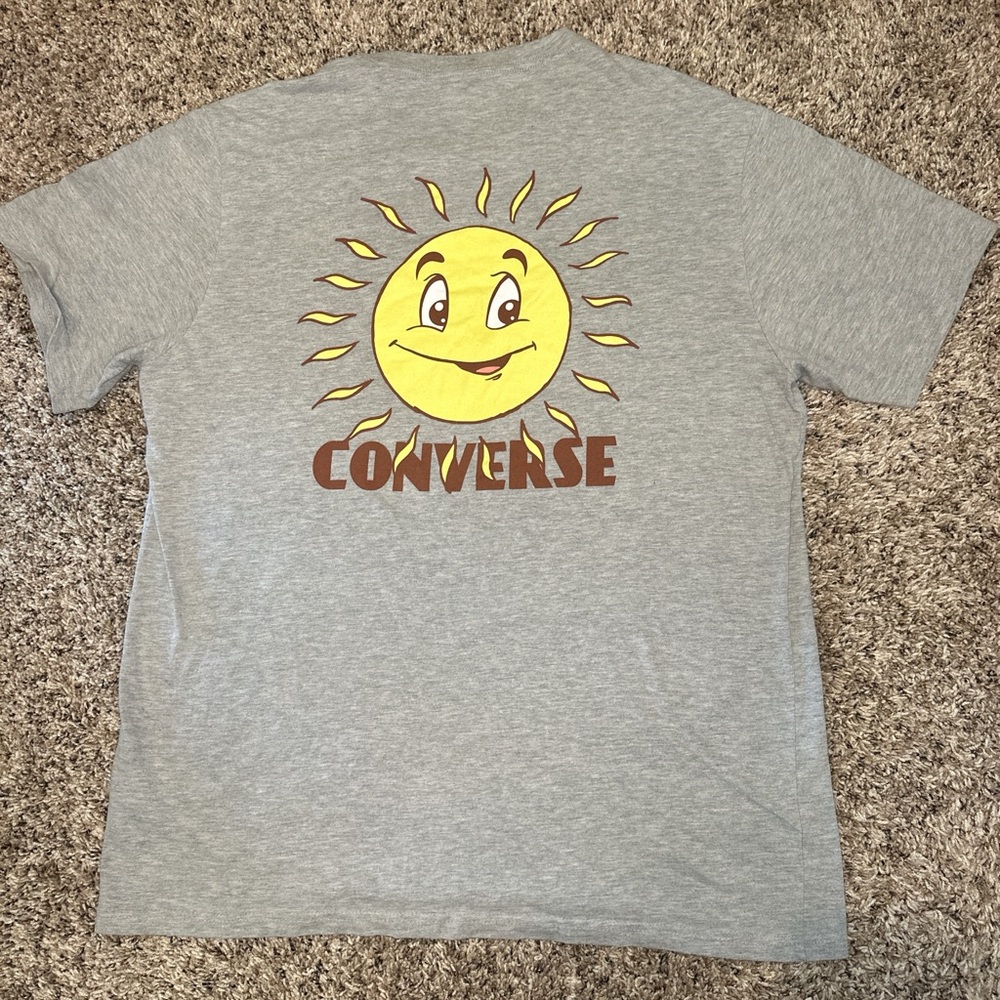Converse Unisex Summer Sun Logo Tee - Gray, Large (Cotton) Short Sleeve‎